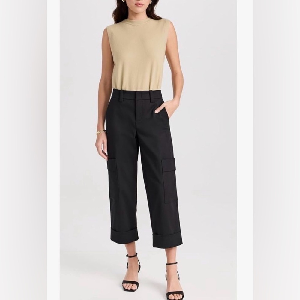 NWT Vince Black Stretch Cotton Crop Utility Trouser Pants. Size 12